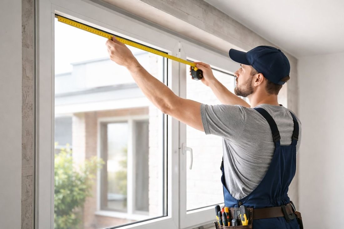 Técnico midiendo el hueco de una ventana para colocar persiana a medida