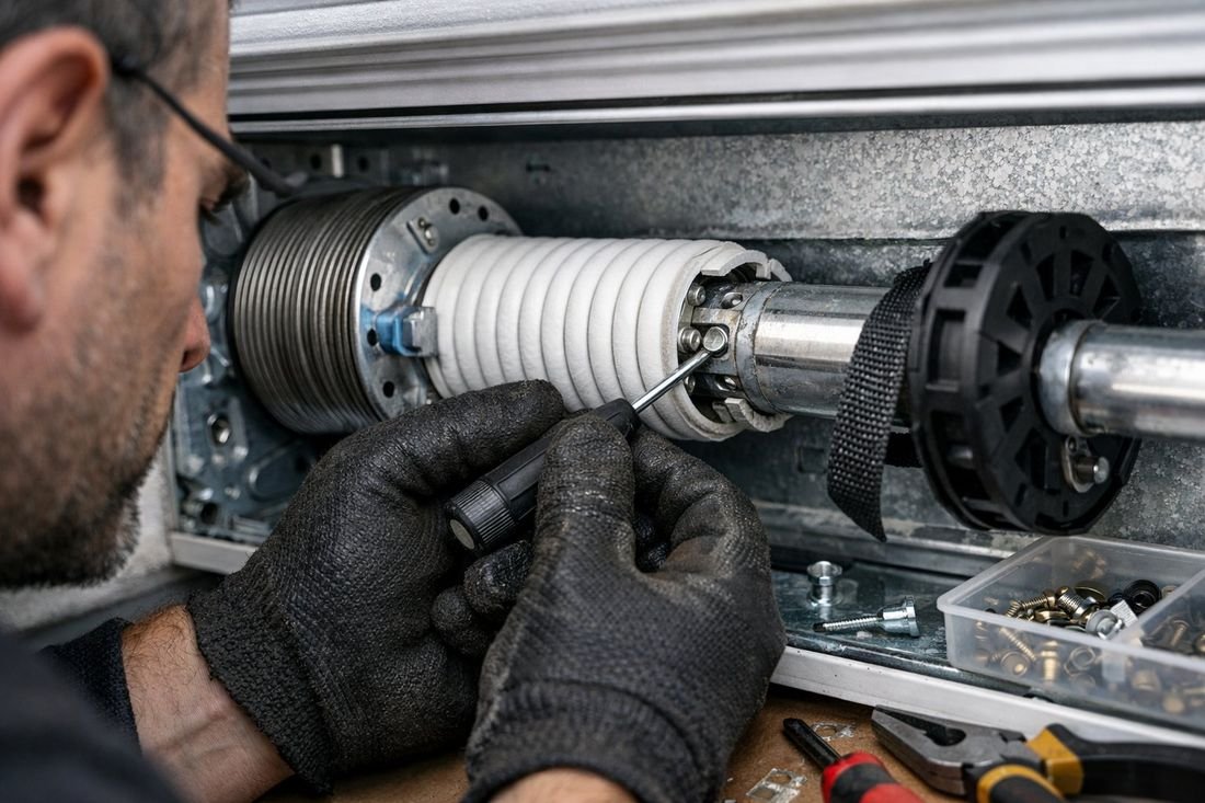 Reparación de muelle y eje en el interior del cajón de persiana